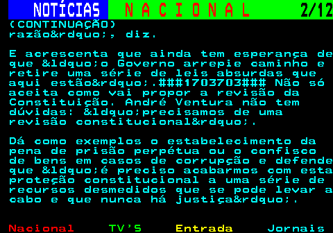 209.2. NOTÍCIAS. N A C I O N A L. 2 6. (CONTINUAÇÃO) Matou, Rita Dias e Djodje estão entre os que assinam o comunicado, no qual lamentam que a RTP tenha alinhado a favor da participação de Israel, numa votação, no passado dia 04, na assembleia-geral da União Europeia de Radiodifusão (UER), organizadora do festival. Apesar da proibição de participação da Rússia na edição de 2022 na Eurovisão, por motivos políticos (a invasão da Ucrânia), foi com espanto que constatámos que não foi dado o mesmo destino a Israel, que está, segundo a ONU, a cometer atos de genocídio contra os palestinianos em Gaza , escreveram os artistas. O comunicado é assinado igualmente por.