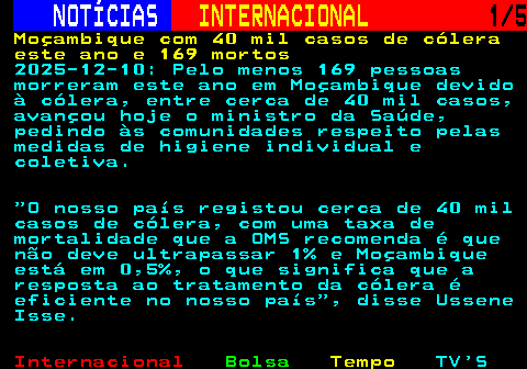 225.1. NOTÍCIAS. INTERNACIONAL. 1 4. Sem registo e invisíveis . Uma em cada três crianças menores de um ano em. Angola nunca foi vacinada 2025-12-08: Em Angola, uma em cada três crianças menores de um ano nunca recebeu qualquer vacina e duas em cada três menores de cinco anos não têm registo de nascimento. Sem identidade, ficam invisíveis para o Estado e vulneráveis a várias formas de exclusão , avisa a Unicef. Uma em cada três crianças menores de um ano em Angola nunca recebeu qualquer vacina e duas em cada três crianças menores de cinco anos não têm registo de nascimento, anunciou a Unicef. Segundo o jornal O País, que cita a.