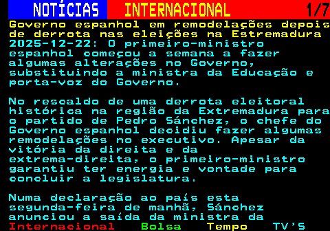 222.1. NOTÍCIAS. INTERNACIONAL. 1 4. ELN anuncia cessar-fogo entre 24 de dezembro e 03 de janeiro na Colômbia. 2025-12-21: O Exército de Libertação Nacional (ELN) da Colômbia anunciou hoje um cessar-fogo por causa das festas do Natal e do fim de ano que estará em vigor entre 24 de dezembro e 03 de janeiro. O Exército de Libertação Nacional envia ao povo colombiano uma mensagem clara de paz declarando um cessar-fogo unilateral para esta época festiva de Natal e de fim de ano , adiantou o grupo armado, em comunicado. O ELN pediu a todas as suas estruturas para não realizar operações militares ofensivas contra as Forças Armadas do.