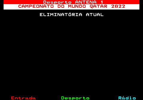482.1. Desporto ANTENA 1. CAMPEONATO DO MUNDO QATAR 2022. ELIMINATÓRIA ATUAL.